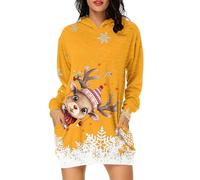 Générique Robe Pull Femme Ample Pullover Tricot Robe De Noël Long, Sweat-Shirt à Capuche Femme Vêtement Imprimé de Noël pour Saison Automne Hiver pour Fête de Noël, Weekend Relaxant