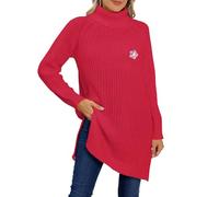 Générique Robe Pull Femme col Montant Manches Longues Coupe Ample Fendue côté épaisse Unie Fleurie Tendance Hiver