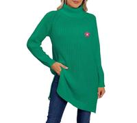 Générique Robe Pull Femme col Montant Manches Longues Coupe Ample Fendue côté épaisse Unie Fleurie Tendance Hiver