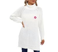 Générique Robe Pull Femme col Montant Manches Longues Coupe Ample Fendue côté épaisse Unie Fleurie Tendance Hiver
