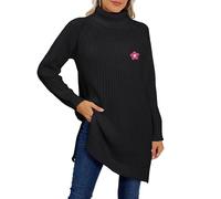 Générique Robe Pull Femme col Montant Manches Longues Coupe Ample Fendue côté épaisse Unie Fleurie Tendance Hiver