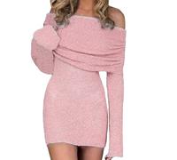 Générique Robe Pull Femme élégante pour soirée Cocktail Tenue Formelle mi-Longue à Manches Longues et épaules dénudées création Moulante et sophistiquée (S)