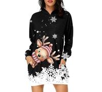 Générique Robe Pull Femme Hiver Chic et Élégant Robe Noel Robe, Sweat-Shirt à Capuche Femme Confortable Pullover Hiver Imprimé Décontracté Long Tendance Chaud Loose Printé Manga Casual Sportswear
