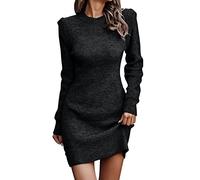 Générique Robe Pull Femme Hiver Chic Sexy Robe en Laine Manche Longue Robe À Col Rond Cocktail Soiree Robe Longue Femme Chic Et Elegant Robe Midi Robe A-Line Chandail Sweater Robe Cocktail Femme