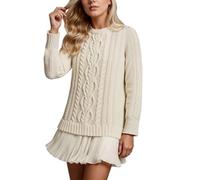 Générique Robe Pull Femme Hiver Chic Sexy, Robe Pull en Tricot Torsadé à Col Rond à Manches Longues Plissées Patchwork Mini Robes DéContractées Automne Hiver Ideal Chandail Pullovers, S-3XL