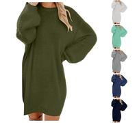 Générique Robe Pull Femme Hiver Elegant Robe Manche Longue Hiver Femme Grande Taille Robes Longues Femmes Sexy Chaude Dress Oversize Jupe Col Rond Couleur Unie Mode Dress Chandail (Army Green, XXL)
