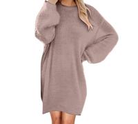 Générique Robe Pull Femme Hiver Elegant Robe Manche Longue Hiver Femme Grande Taille Robes Longues Femmes Sexy Chaude Dress Oversize Jupe Col Rond Couleur Unie Mode Dress Chandail (Khaki-2, M)