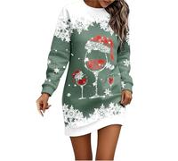 Générique Robe Pull Femme Hiver Imprimé Verre À Vin Réveillon Noel Robe Sweat sans Capuche Chaud Long Hiver Longue Sweatshirt Robes Manches Longue Robes Pulls Grande Taille Pullover Dress Costume