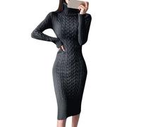 Générique Robe Pull Femme Moulante Chaud Manches Longues Pullover Col Roulé Robe Tricoté Automne Hiver Chandail Midi Robe Hepburn au Genou à Bretelle Elégante Robe