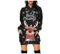 Générique Robe Pull Moche de Noel Femme Rouge Manches Longues Sweat de Noël a Capuche imprimé Noël Pulls Hiver Chaude Wapiti Pullover Chic et Élégant Robe de Noel