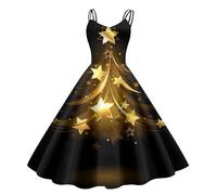Générique Robe Pull Noel Femme De Noël À Manches Longues pour Tenue Automne Boheme Hiver Laide Imprimée Noire Cocktail Et Fête Déguisement Vintage 2-Le Noir L