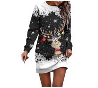 Générique Robe Pull Noël Femme Verre à Vin Imprimé Réveillon Pull Noel Femme Sweat Chaud Long Hiver Longue Sweatshirt Robes Manches Robes Pulls Grande Pullover Dress Costume (Black, M)