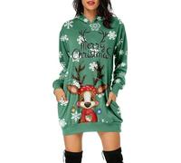 Générique Robe Pull Noël Manche Longue Top Hiver Tricoté, Sweat à Capuche Imprimé Joyeux Noël Tunique Élégante avec Poches Confortable pour Fête de Noël Réunion Familiale Soirée Cinéma Cadeau Festif