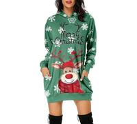 Générique Robe Pull Noël Manche Longue Top Hiver Tricoté, Sweat à Capuche Imprimé Joyeux Noël Tunique Élégante avec Poches Confortable pour Fête de Noël Réunion Familiale Soirée Cinéma Cadeau Festif