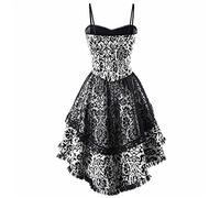 Générique Robe Renaissance, Maxi À Capuche Manches Évasées Halloween Costume Femme Sorcière Déguisement Diable Dentelle Vintage Tenue Carnaval Tea Party Dress Moyen Age (Blanc,S)