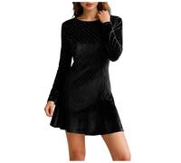 Générique Robe Rétro Femme Élégante Automne Hiver à Motif Pois Strass et Velours Côtelé Mini Cintrée Mince Robe de Soirée Chic Tenue Vintage Raffinée pour Événement Spécial et Soirée