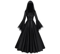Générique Robe Rétro Médiévale Femme Avec Manches Trompette, Maxi Carnaval Costume Halloween Ado Deguisement Clown Sorcière Tenue Gothique Tea Party Dress Moyen Age (Le noir,XXL)