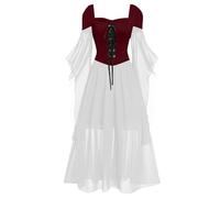 Générique Robe Rétro Médiévale Femme Renaissance, Robe de Cosplay Femme élégante Style médiéval Longue en Maille Dentelle Robe trapèze soirée Halloween événement spécial