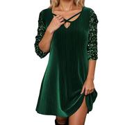 Générique Robe Robe décontractée Tendance,Couleur Unie,col,Manches Longues,Paillettes,élégante,pour Les fêtes et Le Quotidien,Tunique pour Femme(Green,M)