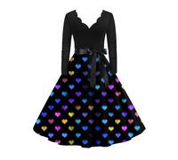 Générique Robe Saint-Valentin Femme - Hepburn Robes Chic Et Elegant Robe De Soirée Sexy Longue Jupe Imprimée Vintage Rétro Décontractée Velours Fete Cocktail Manches Longues Vêtements Bleu foncé XL