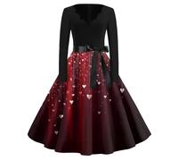 Générique Robe Saint-Valentin Femme - Hepburn Robes Sexy Robe De Soirée Deguisement Longue Tenue Élégante Vintage Rétro Décontractée Velours Fete Cocktail Manches Longues Vêtements Vin L