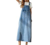 Générique Robe salopette en jean pour femme - Robe d'été ample et réglable - Élégante - Longue robe vintage - Sans manches - En denim - Avec poches - Confortable - Coupe ample - Robe de loisirs