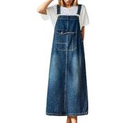 Générique Robe salopette en jean pour femme - Robe d'été ample et réglable - Élégante - Longue robe vintage - Sans manches - En denim - Avec poches - Confortable - Coupe ample - Robe de loisirs