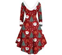 Générique Robe Sapin De Noel Femme Père Noël Féminine Carnaval Festive Fêtes Familiales Tenue Féerie Rouge Et Vert Tissu Scintillant Broderie Festonne Ceinture Satin Dentelle Perles