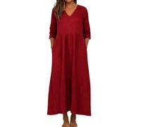 Générique Robe Smockée Femme,Col en V Manches Longues Chaude À Paillettes, Coupe Ample Confortable Taille Grand pour Style Boho Vintage（03-Vin Rouge,XXL）