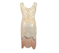 Générique Robe Soiree Femme Chic Cocktail,Robe De SoiréE éLéGante à Franges De Sequins Et DéTails PerléS IdéAle pour Les Cocktails Et Les Occasions Formelles Robe Mi-Longue Scintillante (Beige, XS)