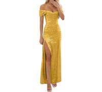 Générique Robe Soiree Femme Chic,Robe DéContractéE à éPaules DéNudéEs Et Fente éLéGante Et Moulante IdéAle pour Les SoiréEs Et Les FêTes (Yellow, M)