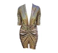 Générique Robe Soiree Femme Grande Taille,Sexy Paillettes V Cou À Manches Longues Auto Culture Robes Mince ÉLéGante Dames Robe De SoiréE (Gold, S)