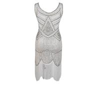Générique Robe Soiree Femme Paillettes,Robe De SoiréE éLéGante à Franges De Sequins Et DéTails PerléS IdéAle pour Les Cocktails Et Les Occasions Formelles Robe Mi-Longue Scintillante (White, XL)