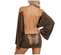 Générique Robe Soirée Femme Sexy 2026, Robe Mini Halter Dos Nu, Manches Chauve-Souris Ample, Broderie Papillon Strass, Style Coquin pour Club