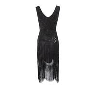 Générique Robe Soiree Paillette Femme,Robe De SoiréE éLéGante à Franges De Sequins Et DéTails PerléS IdéAle pour Les Cocktails Et Les Occasions Formelles Robe Mi-Longue Scintillante (Black, M)