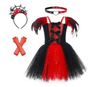Générique Robe Sorciere Fille Halloween,Ensemble De Vetement 2 Ans Ceremonie 10 Costume Bebe Halloween Citrouille Barboteuse Tutu Déguisement Sorcière Mon 1Er Ensemble (Rouge,5-6 ans)