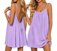 Générique Robe Spaghetti Femme Dos Nu à Cordon Réglable Robe Plage Léger Respirant Coupe Ample Disponible en Mini Midi Maxi Tenue de Vacances Estivale Plage Piscine Sorties Décontractées
