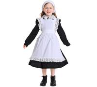 Générique Robe Style Élégant Filles Costume Garniture Dentelle Tenue Rôle Play Fêtes Thème Noël Événements Tenue Servante Maison Campagne Noir Blanc Vêtement Festif Célébrations Noël