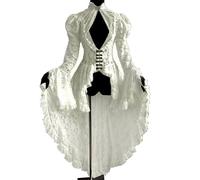 Générique Robe Style Renaissance Femme, Robe Cosplay Dentelle Patchwork Col Haut Manches Cloche Transparente Queue d'Hirondelle Moulante Costume Courtois Élégant pour Déguisement