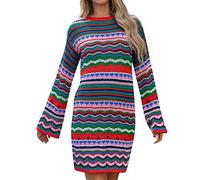 Générique Robe Sweat Femme Hiver - Femmes Robe Pull Arc-en- rayé à Manches Longues lâche Crochet rayé évider Mini Robe Pull décontracté Soldes Robes Été
