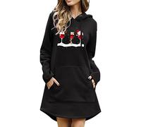 Générique Robe Sweat Femme Sweat Long Hiver Pull Robe Casual, Sweat à Capuche Design élégant Impression Verre de vin pour tenuee pour Soirée Noël, Rencontre Amicale, Weekend, Cadeau Chic