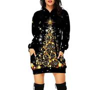 Générique Robe Sweat Femme Sweat Long Hiver Pull Robe Casual, Sweat à Capuche élégant avec Impression Arbre de Noël et Poches fonctionnelles pour Fête de Noël, Weekend Relaxant, Cadeau Chaud