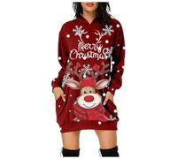 Générique Robe Sweat Shirt Robe Sweat Femme Longue Douillet Autour des Fêtes Aux Couleurs De Noël pour Ouvrir Les Cadeaux Bonheur des Fêtes comme Un Cadeau Tenue De Fête Relax