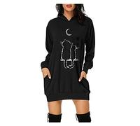 Générique Robe Sweatshirt Femme Mode à Capuche avec Poche et Imprimé Chat pour Saint-Valentin Journée Décontractée (Black, L)