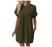 Générique Robe t-Shirt Douce Manches Courtes Femme Tunique décontractée Ample Poches été élégante Fluide légère Quotidienne Confortable Mode décontracté Essentiel Garde-Robe féminin (Army Green, XXL)