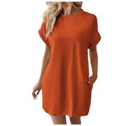 Générique Robe t-Shirt Douce Manches Courtes Femme Tunique décontractée Ample Poches été élégante Fluide légère Quotidienne Confortable Mode décontracté Essentiel Garde-Robe féminin (Orange, XL)