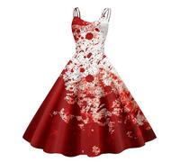 Générique Robe Tachée De Sang Halloween Femme Gothique sans Manches A Line Spaghetti Robes de Cocktail Sanglant Imprimé Horreur Halloween Robes Femmes Carnaval Robe de Soirée