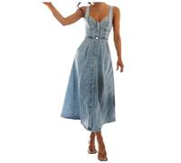 Générique Robe Taille Empire-Robe Longue en Jean à Bretelles Spaghetti Et BoutonnéE sur Le Devant pour Un DéContracté Printemps/éTé