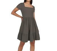 Générique Robe trapèze plissée décontractée pour Femme avec col carré - Modèle Grande Élégant et Confortable (Grey, M)