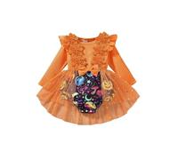 Générique Robe Vampire Halloween Fille,My First Tenues Fille 12 Ans Avec Manches Courte Costume Enfant Horreur De Sorcière Médièvale Deguisement Mois Cosplay Ensemble (Orange,3-6 mois)